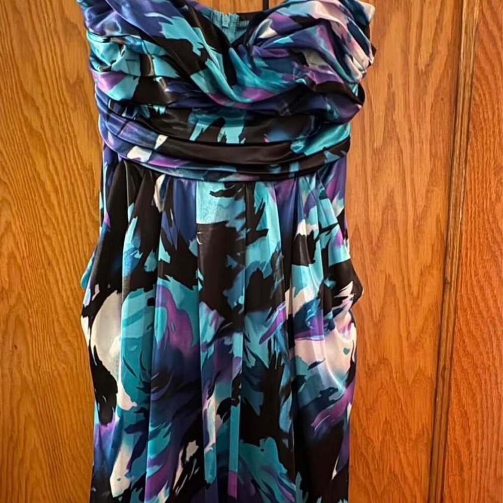 Intrigue Vintage Cocktail Dress Size 4 Black Purple Blue Floral Bubble Hem